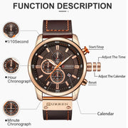 men's leather sports chronograph watch, view 5 - MRSLM