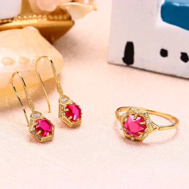 geometric red corundum ear hook earrings, view 4 - MRSLM