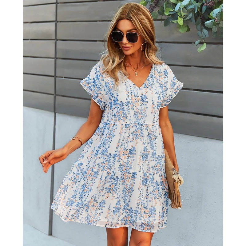 V-neck ruffled A-line dress, view 27 - MRSLM