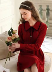 red long sleeve knitted dress, view 6 - MRSLM