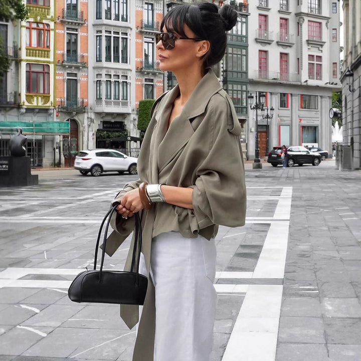Women's Large Lapel Lace-up Trench Coat Fashionable Jacket