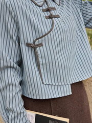 blue-grey striped patchwork blouse, view 5 - MRSLM