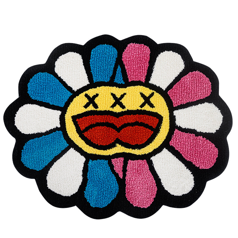 colorful smiling face tufted rug, view 2 - MRSLM