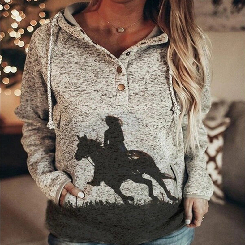 women's printed loose pullover sweatshirt - MRSLM