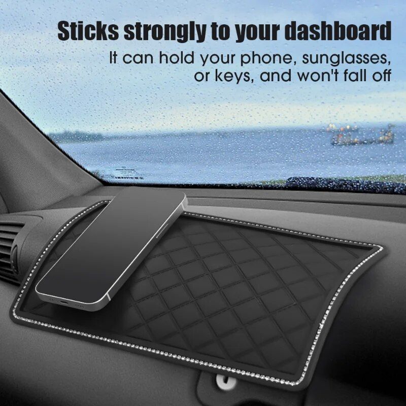 Sparkling Diamond Anti-Slip Car Dashboard Mat for Secure Item Grip