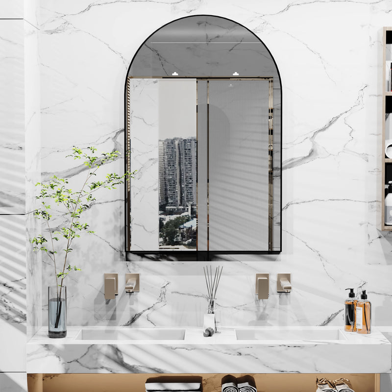 large black arch wall mirror, view 4 - MRSLM