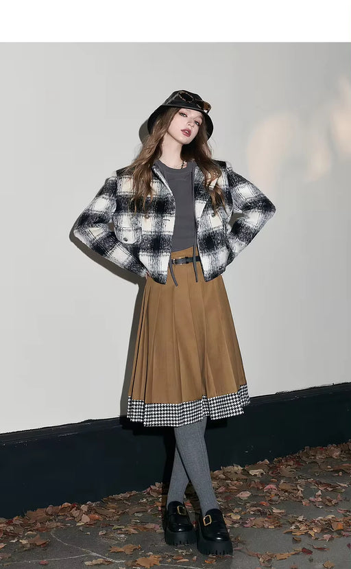 mid-length plaid skirt with belt, view 2 - MRSLM