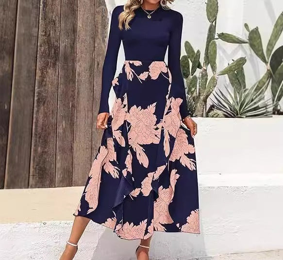 slim patchwork ruffle dress, view 3 - MRSLM