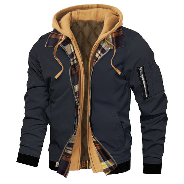 Dicke, einfarbige Herren-Kapuzenjacke in Übergröße für Herbst und Winter – ideal für Herbst und Winter.