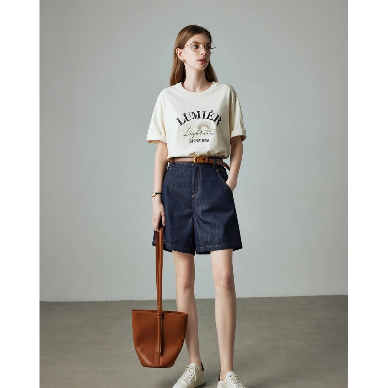 high waist denim hot shorts, view 3 - MRSLM