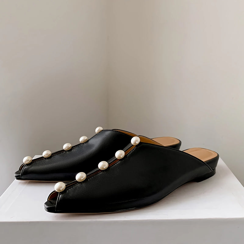 Pearl embellished leather mules, view 8 - MRSLM