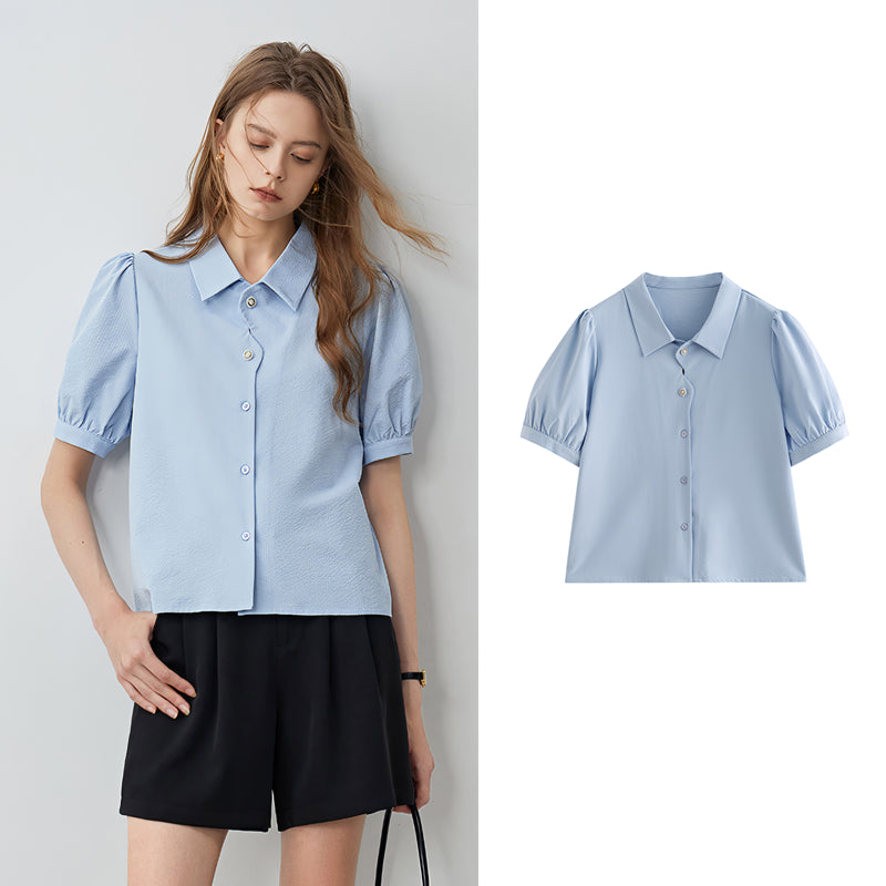 petal placket bubble sleeve top, view 2 - MRSLM