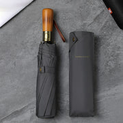 large automatic folding umbrella with wooden handle, view 4 - MRSLM