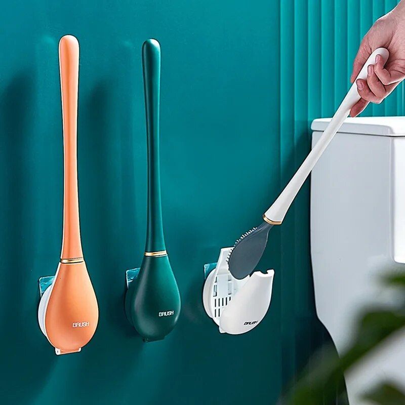 Efficient & Modern Long-Handled Silicone Toilet Brush with Holder