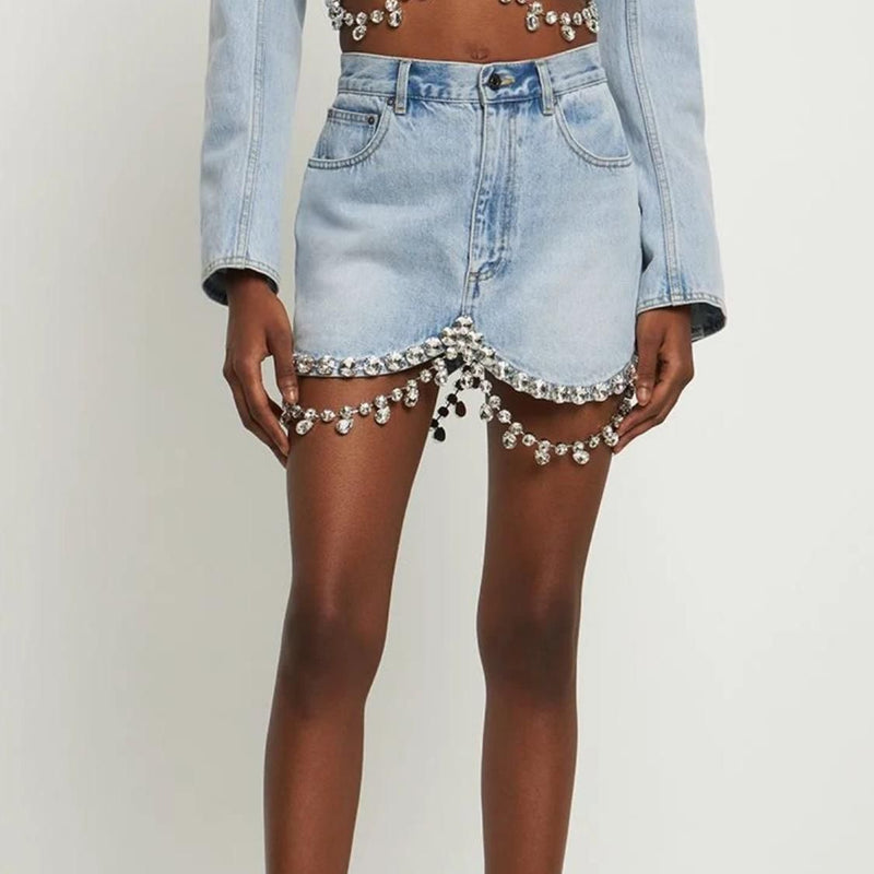 diamond patchwork denim mini skirt - MRSLM