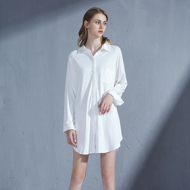 Pajamas Women's Nightdress Women Loose Plus Size Shirt Collar Cardigan Model Comfortable Homewear