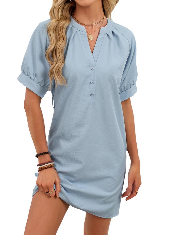 Women's Solid-Color Casual V-Neck Lace-Up Dress