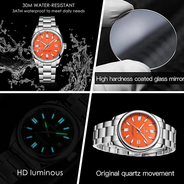 Men's Luxury Analog Quartz Chronograph Watch, Waterproof Stainless Steel Wristwatch