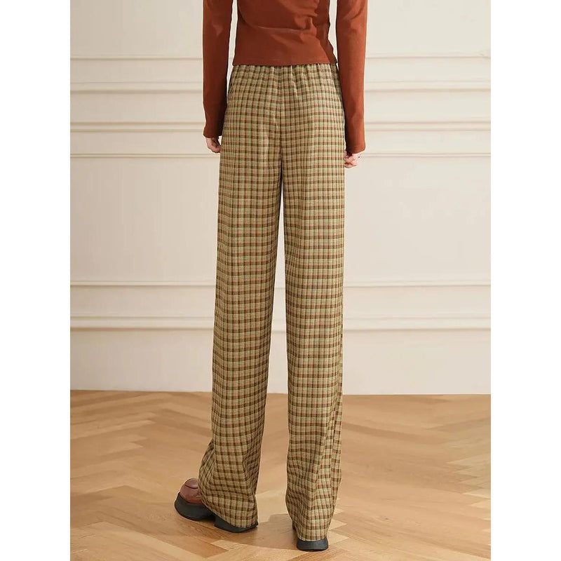 women's high waist checked wide leg pants, view 6 - MRSLM