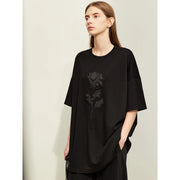 minimalist loose embroidered tee for women, view 2 - MRSLM