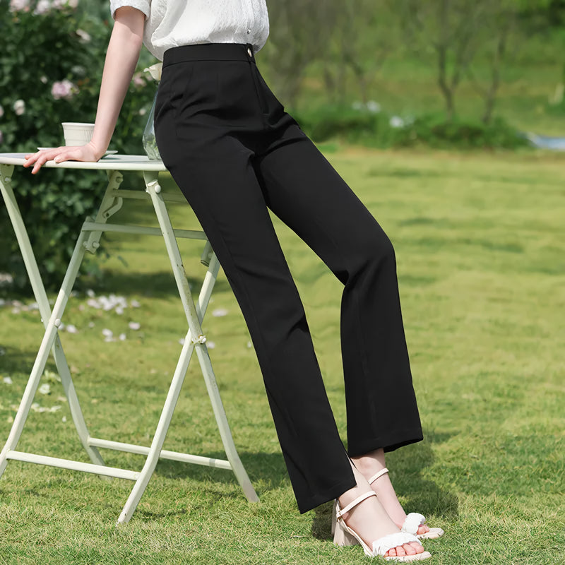 Trendy Black Boot Cut Trousers with Micro Flare