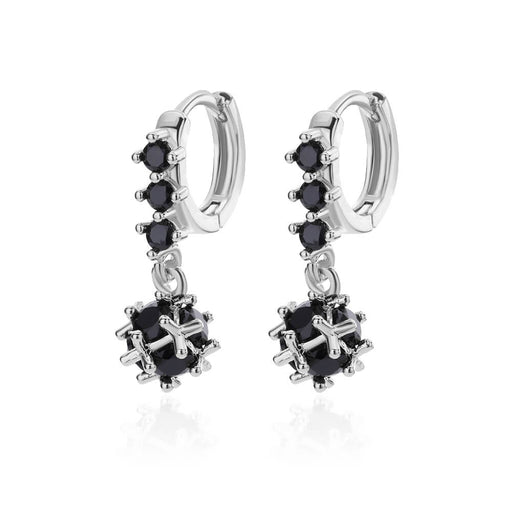 spherical black zircon dangle earrings, view 2 - MRSLM
