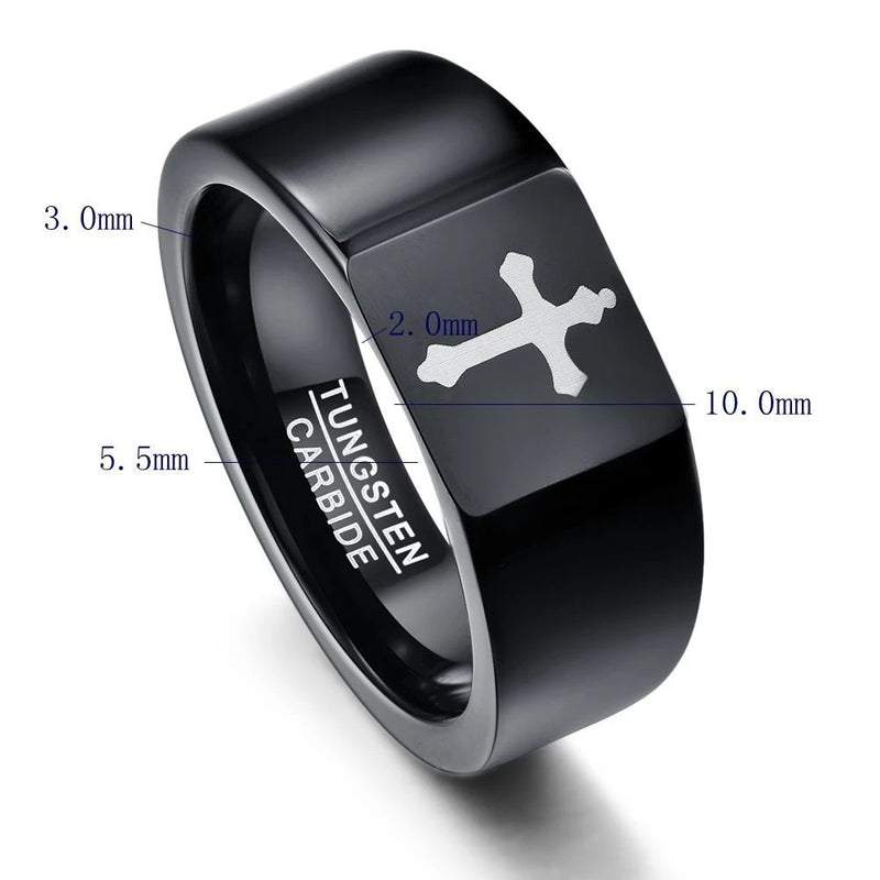 men's black laser-cut tungsten steel ring, view 4 - MRSLM