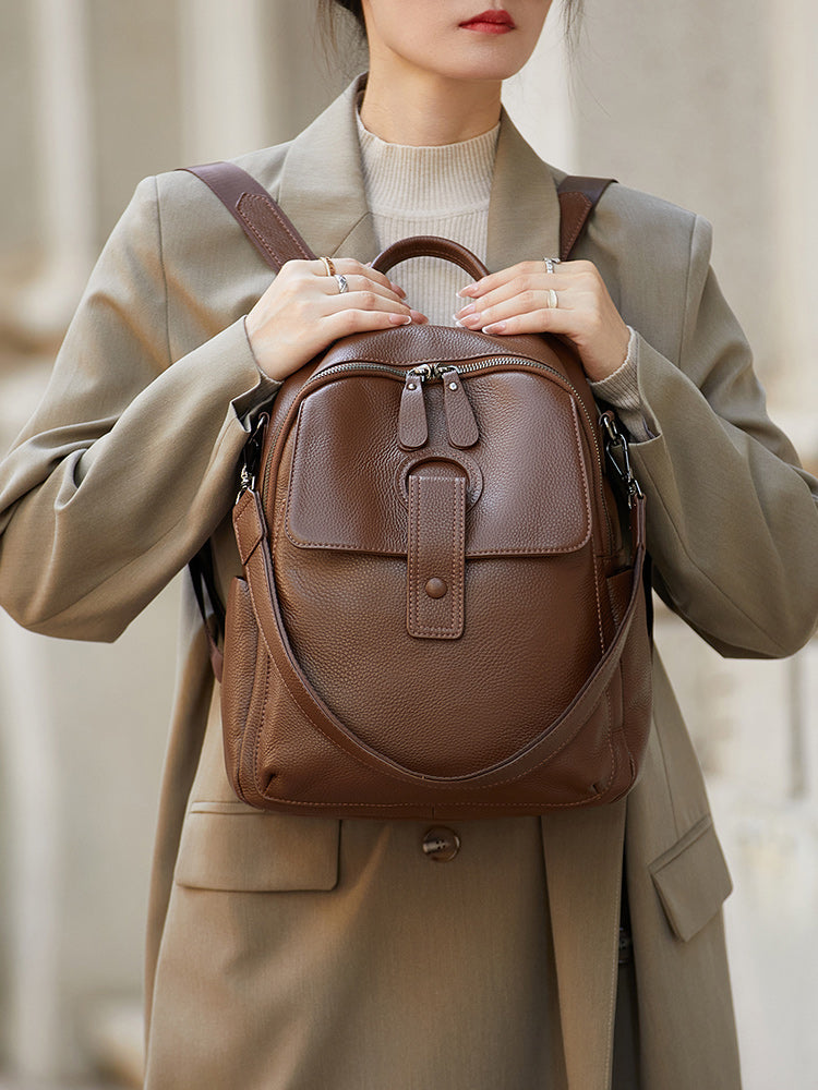 elegant genuine leather women's backpack, view 3 - MRSLM