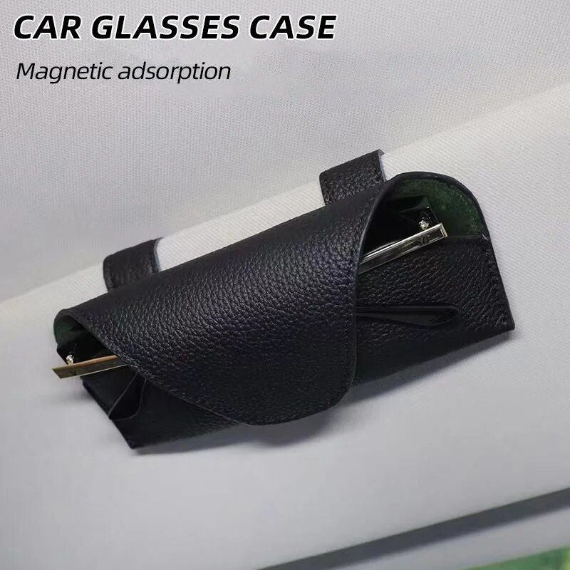 Suporte universal para óculos de carro em couro para quebra-sol