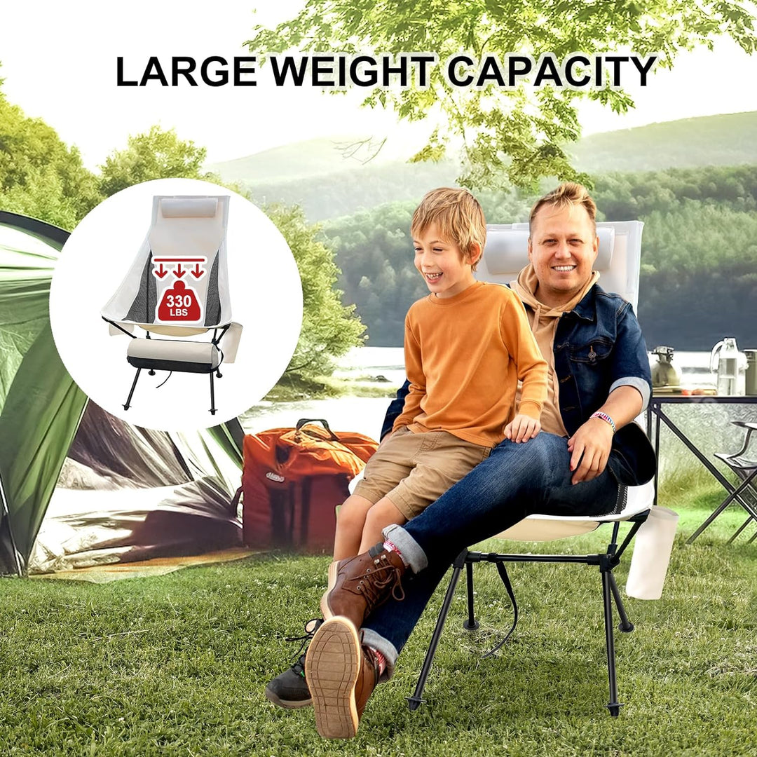 Lightweight Portable Camping Chair with Headrest - Durable Aluminum Folding Seat for Outdoors