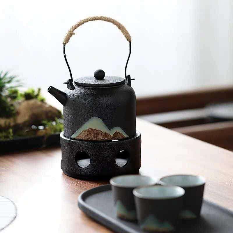japanese style ceramic tea pot and warmer set, view 8 - MRSLM