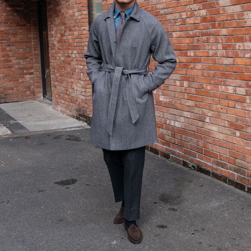 men's herringbone wool slim fit coat, view 6 - MRSLM