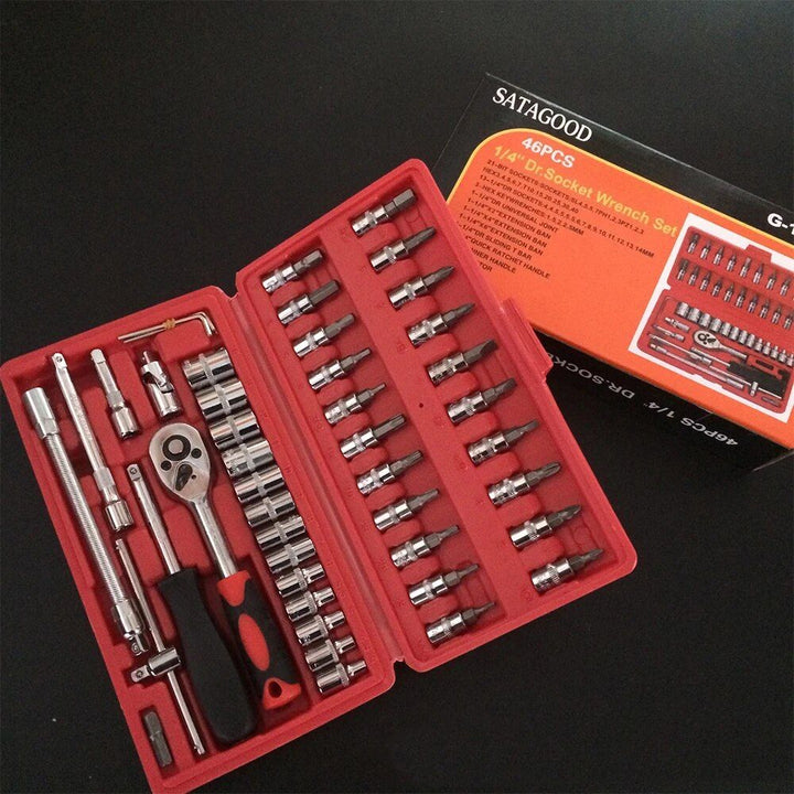 Professional 46-Piece Car Repair Hand Tool Set - Multifunction Ratchet Wrench and Tire Removal Kit