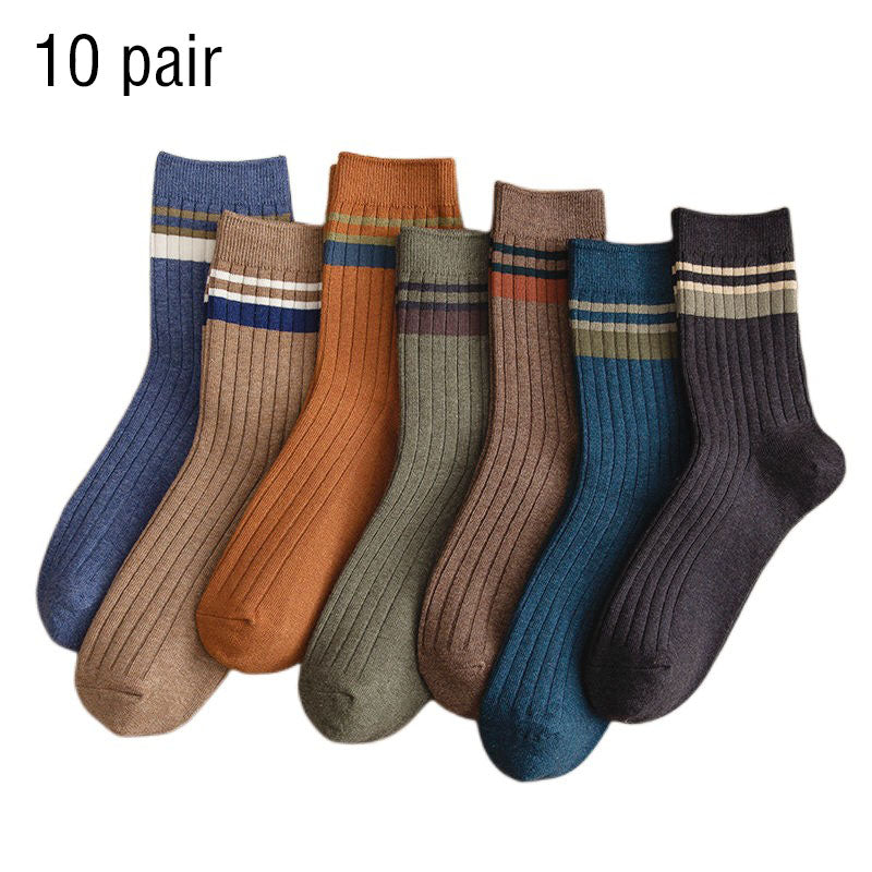 10 pares de meias listradas de algodão para homem
