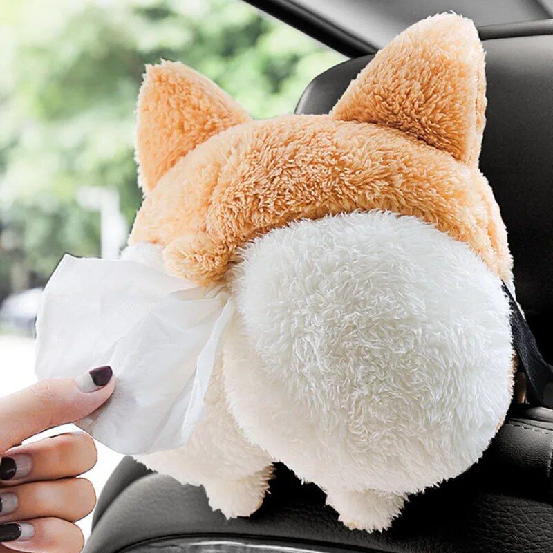 corgi bottom plush car tissue box, view 3 - MRSLM