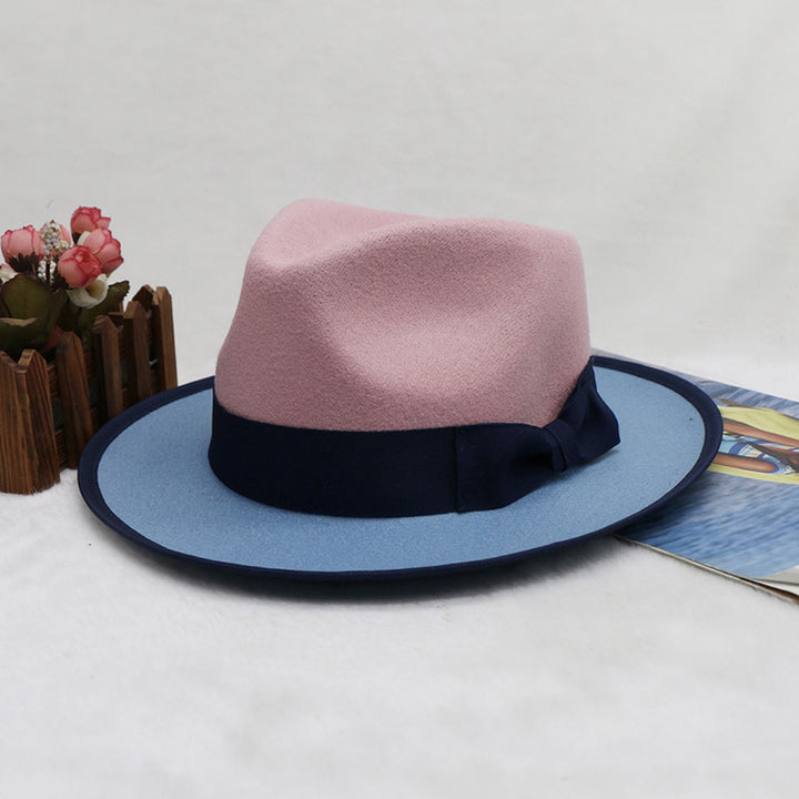 Herren-Fedora-Hut, Filzkappe, zweifarbiger Patchwork-Filzhut