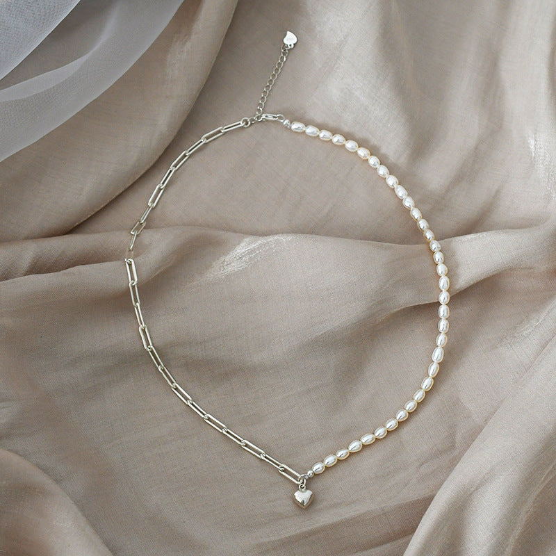 Freshwater Pearl Splicing Three-dimensional Small Love Necklace