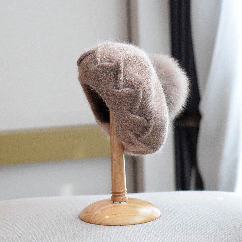 Warm rabbit fur beret, view 2 - MRSLM