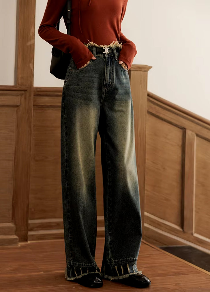 high waist vintage straight denim pants, view 2 - MRSLM