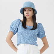 floral denim crop top, view 2 - MRSLM