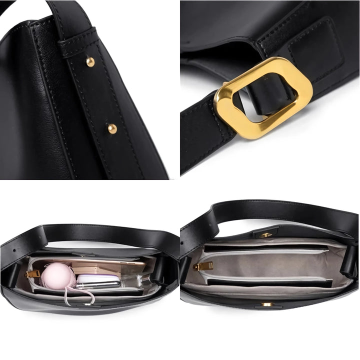 Vintage Cowhide Leather Shoulder Bag for Women - Stylish Crossbody Tote