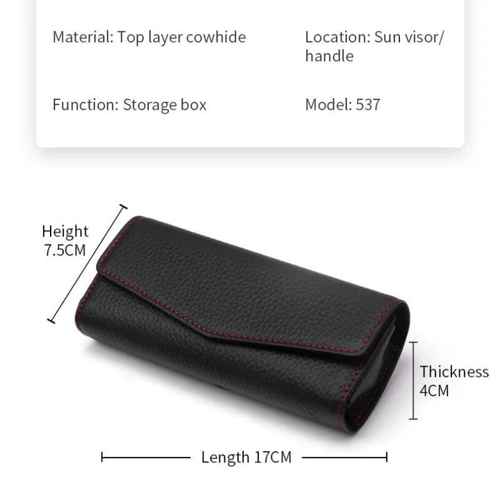 Luxury Cowhide Leather Sunglasses Case for Car Visor