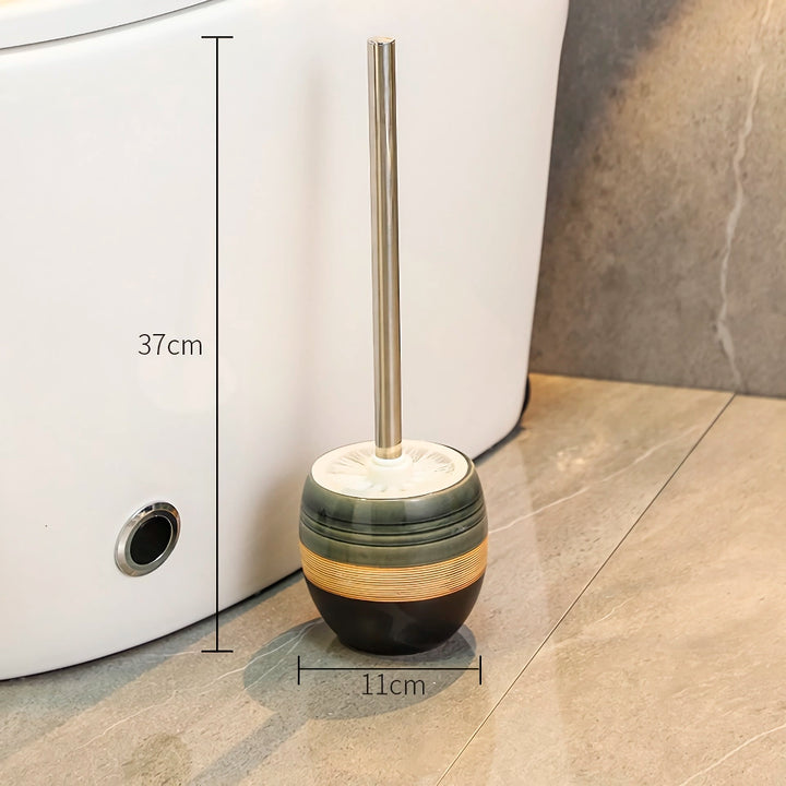 Retro Ceramic Base Toilet Brush with Long Handle