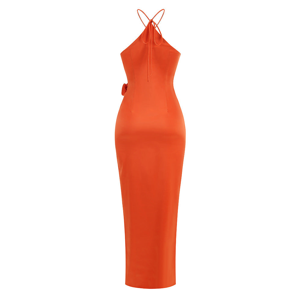 Halter Sexy Hollow Three-dimensional Flower Dress