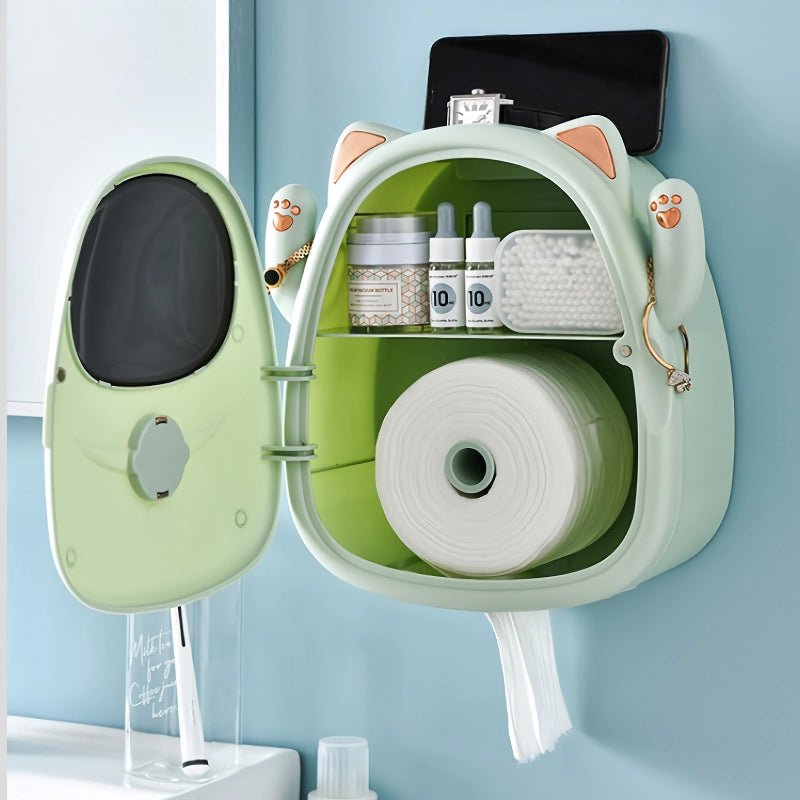 lucky cat tissue box and bathroom organizer, view 7 - MRSLM