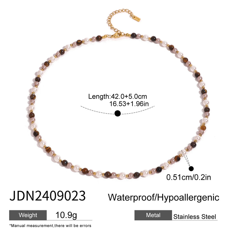 gold plated tiger eye bead necklace, view 2 - MRSLM
