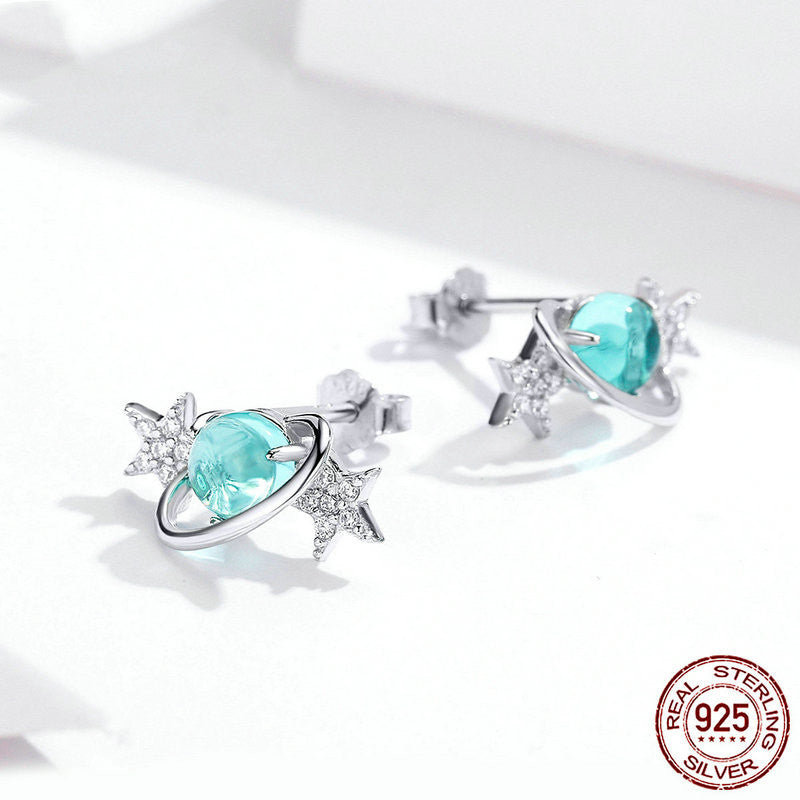Earrings Sterling Silver Women's Fashion Platinum Plated DIY Stars