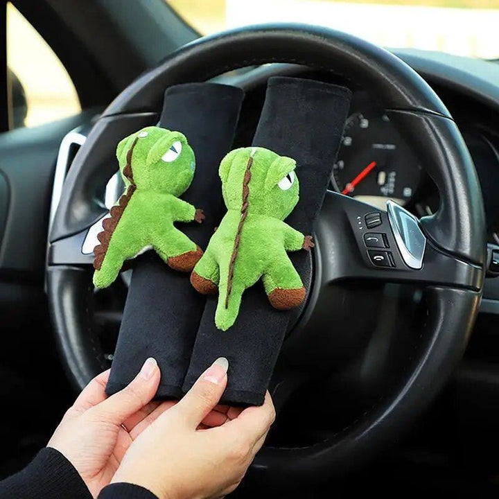 Green Dinosaur Plush Car Seat Belt Cover for Comfort & Style