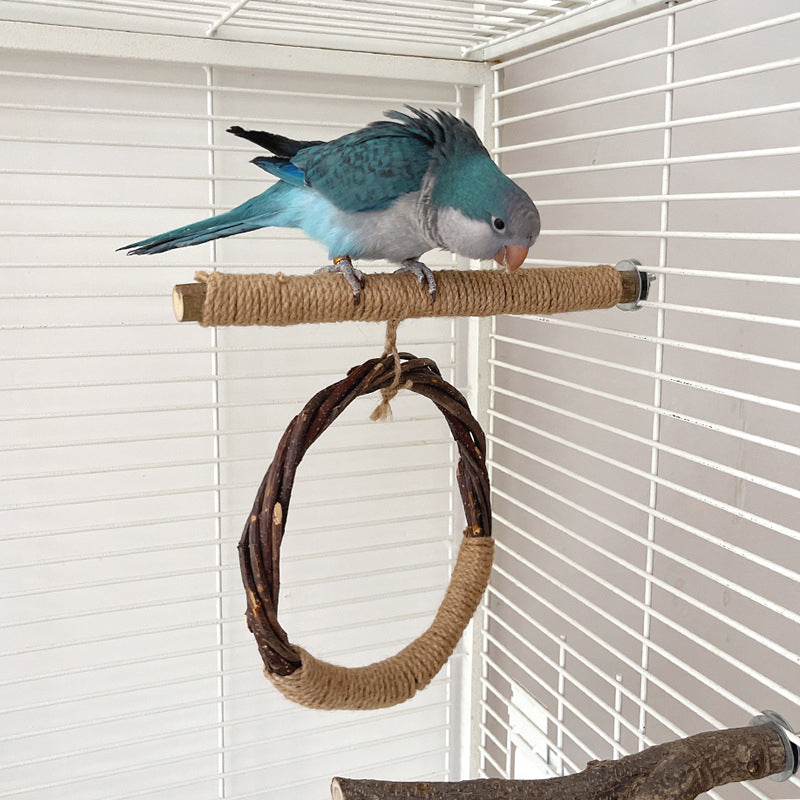 natural apple wood bird swing and stand, view 6 - MRSLM