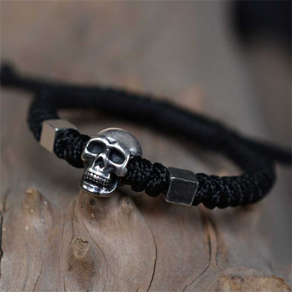 Skull 999 Silver Handwoven Men's Jewelry Bracelet